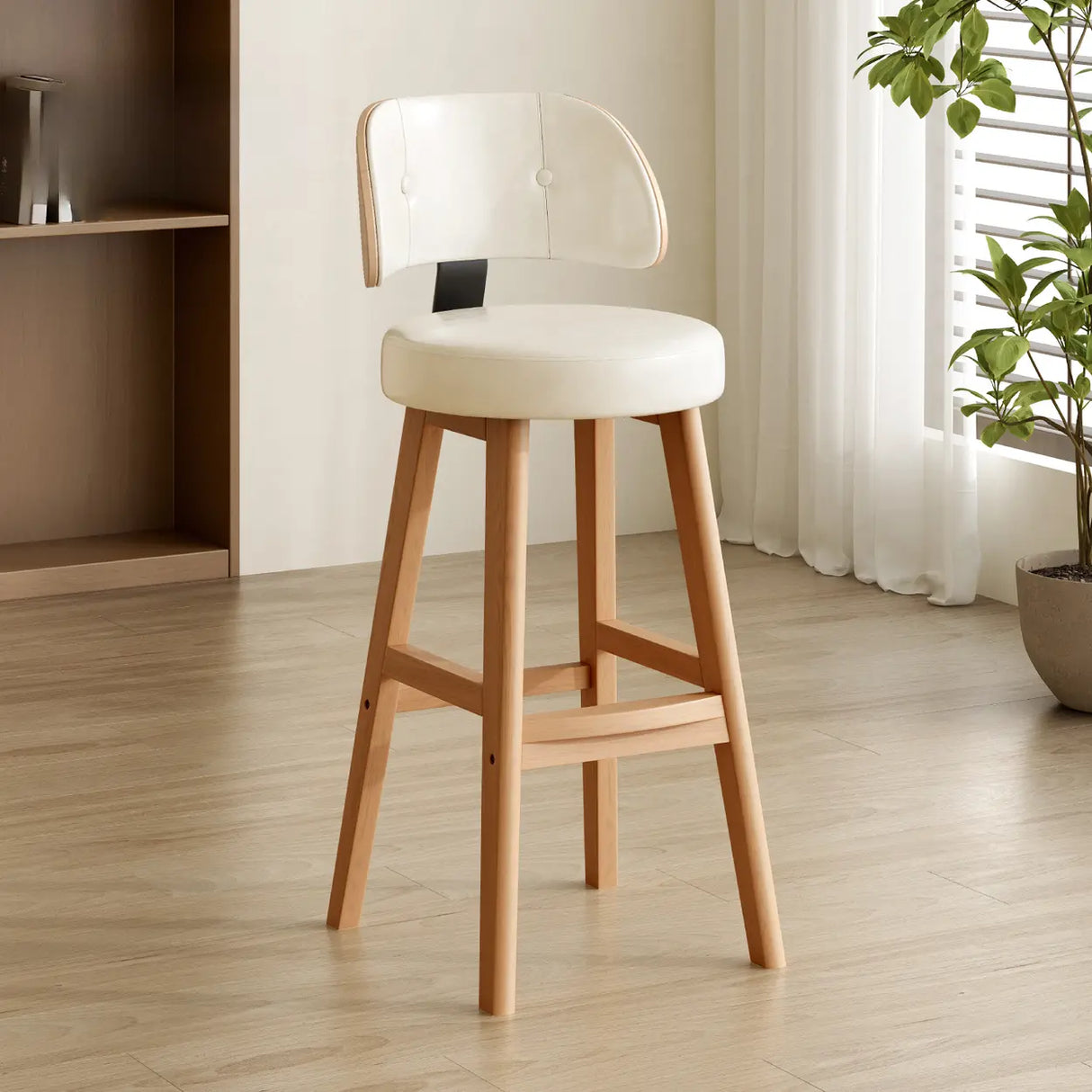 Contemporary Leather Low Curved Back Counter Height Bar Stool Image - 6