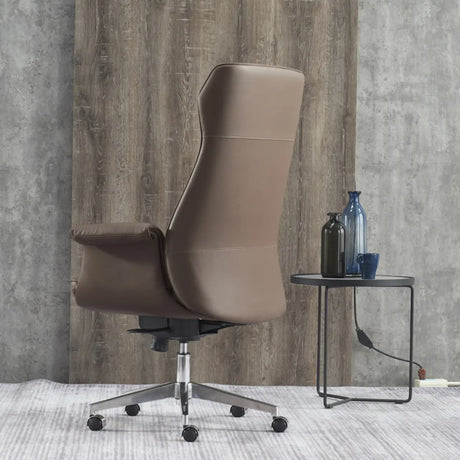 Contemporary Leather Swivel Ergonomic Brown Office Chair Image - 1