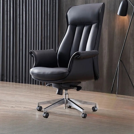 Contemporary Leather Swivel Ergonomic Brown Office Chair Image - 2