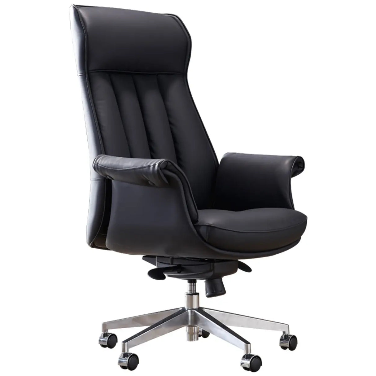 Contemporary Leather Swivel Ergonomic Brown Office Chair Image - 5