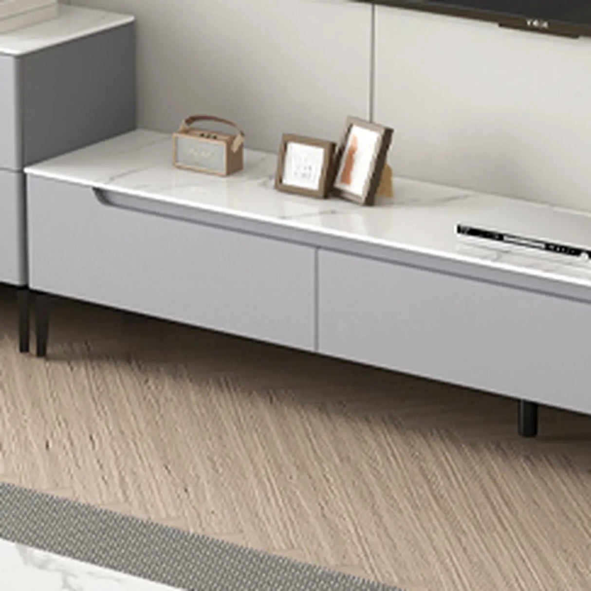 Contemporary Light Gray Stone TV Stand with Drawers Image - 15
