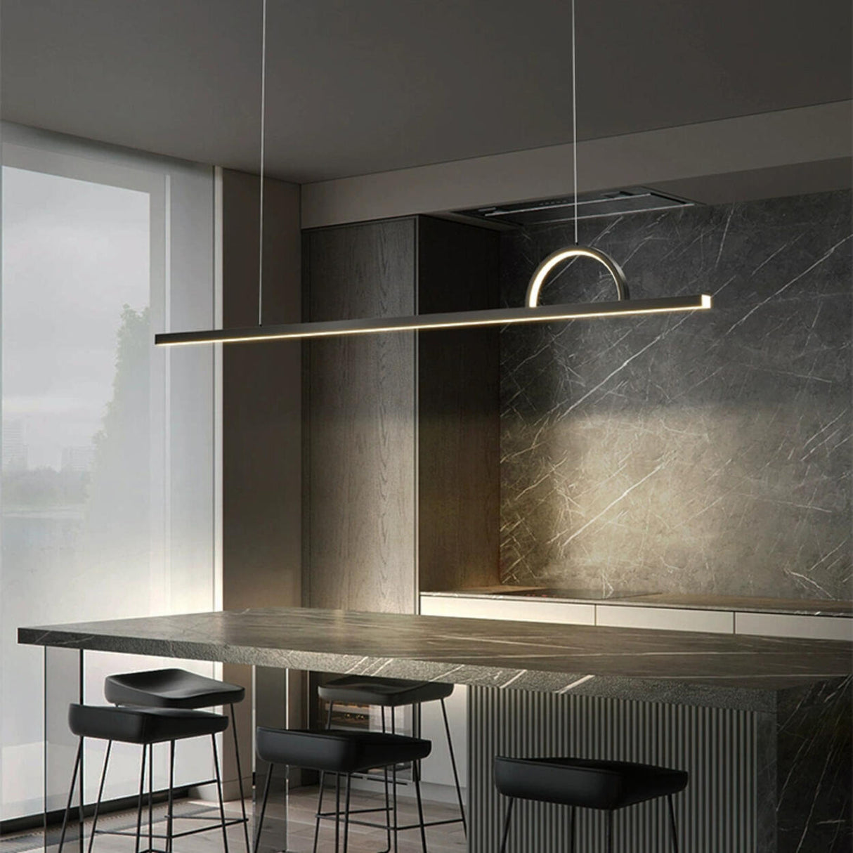 Contemporary Linear and Arch Island Pendant Light Image - 4