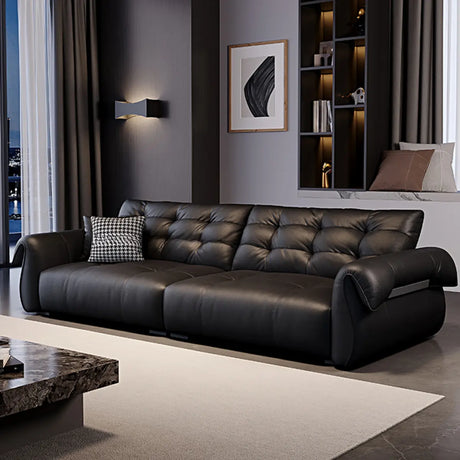 Contemporary Living Room Black Leather Reception Sofa Image - 1