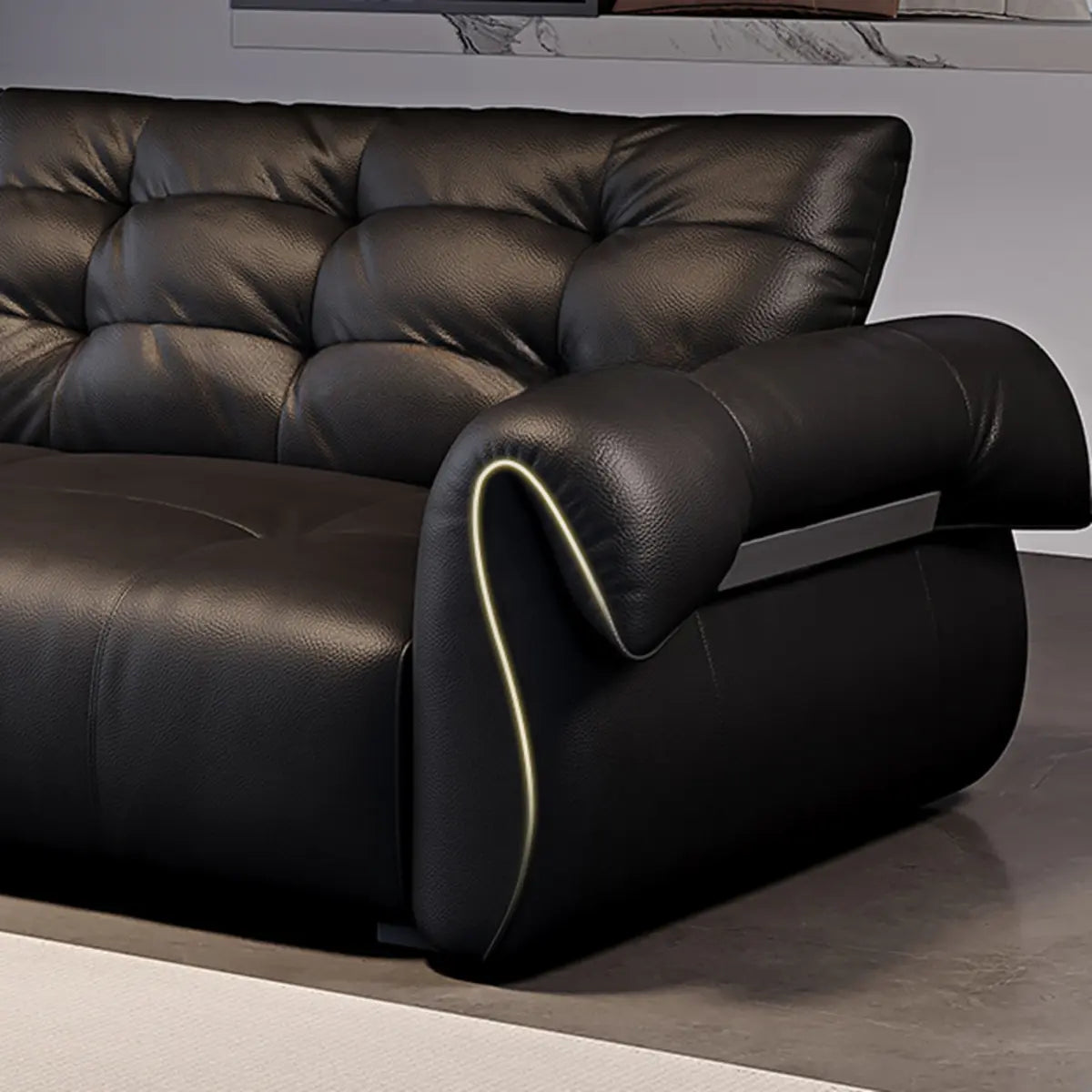 Contemporary Living Room Black Leather Reception Sofa Image - 4