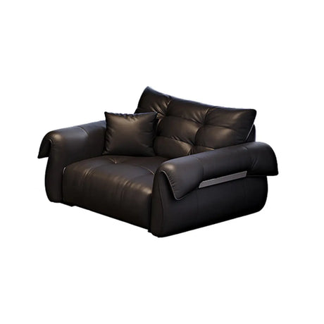 Contemporary Living Room Black Leather Reception Sofa Image - 2
