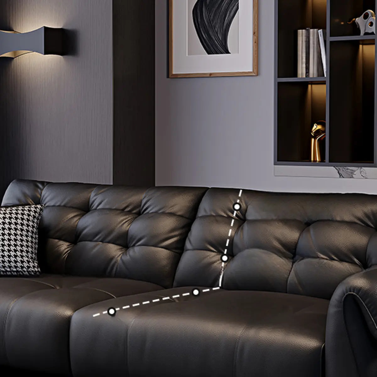 Contemporary Living Room Black Leather Reception Sofa Image - 7