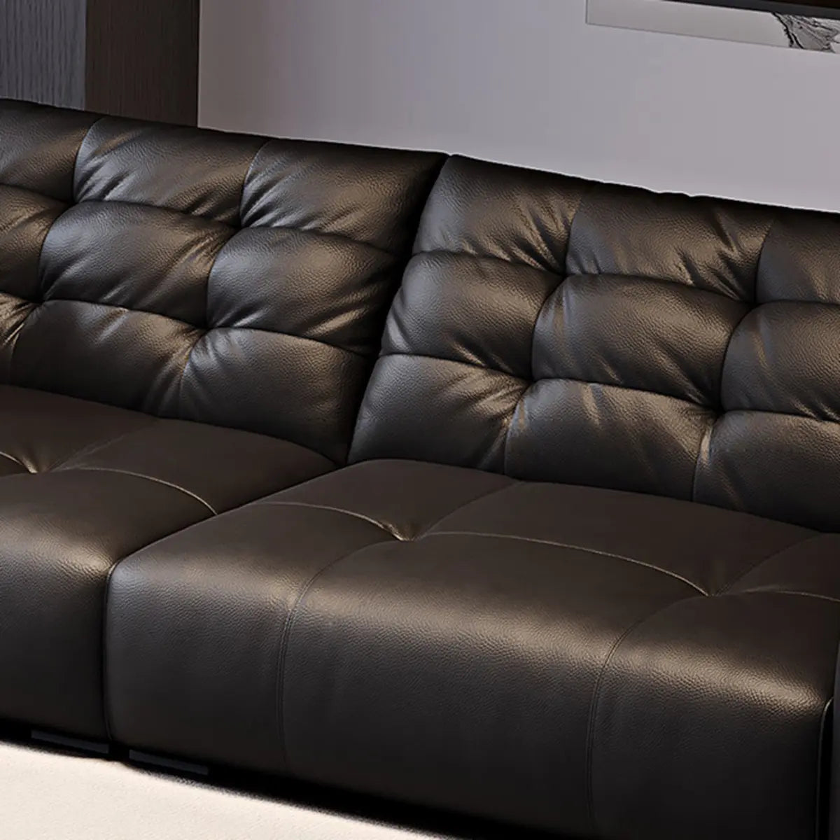 Contemporary Living Room Black Leather Reception Sofa Image - 8