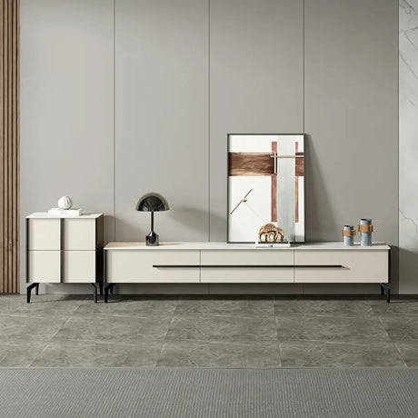 Contemporary Living Room Stone Rectangular TV Stand Image - 2