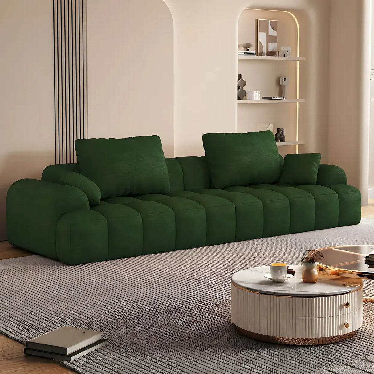 Contemporary Long Curved Fabric Standard Beige Sofa Image - 22