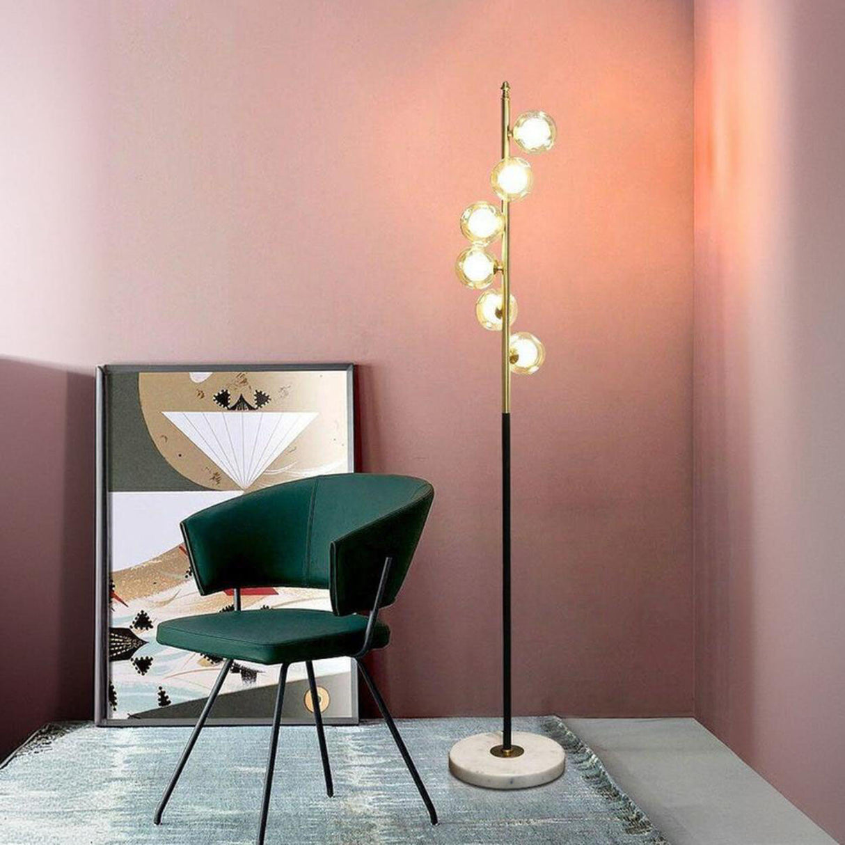 Contemporary Marble Base 6-Light Bubble Floor Lamp Image - 6