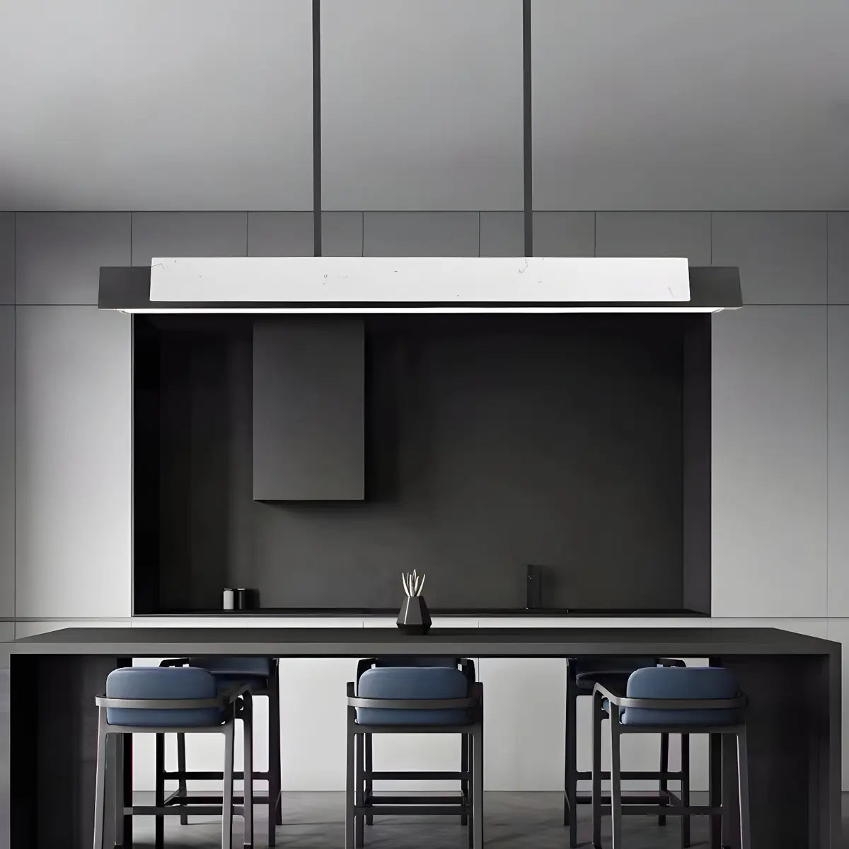 Contemporary Marble Linear Large Black Pendant Island Light Image - 19