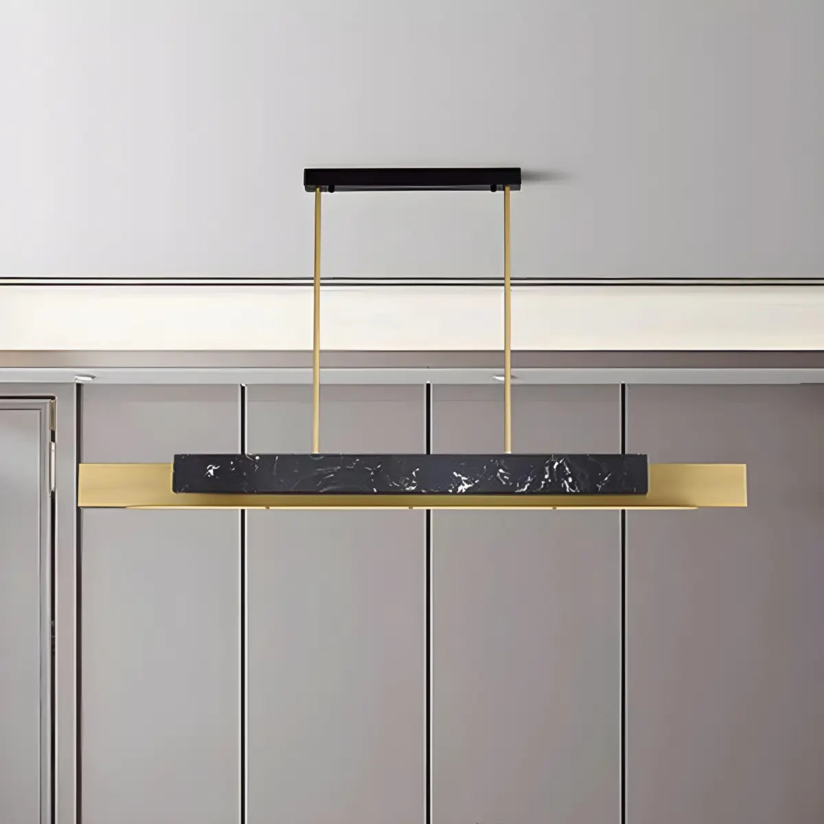 Contemporary Marble Linear Large Black Pendant Island Light Image - 6
