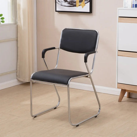 Contemporary Metal Frame Black Leather Task Office Chair Image - 2