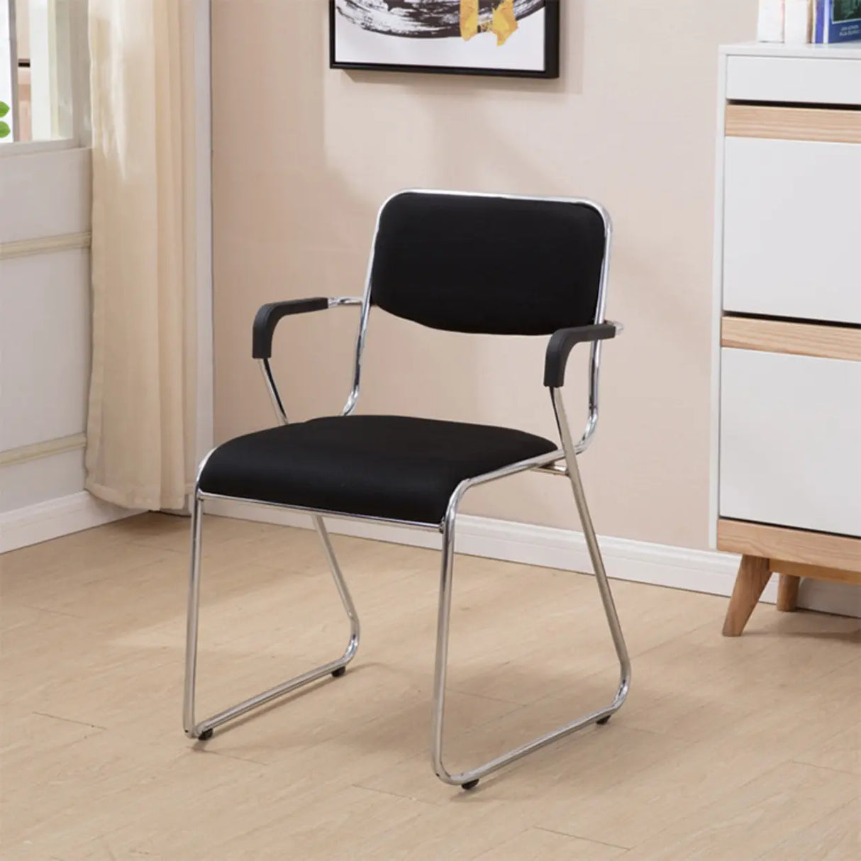 Contemporary Metal Frame Black Leather Task Office Chair Image - 3