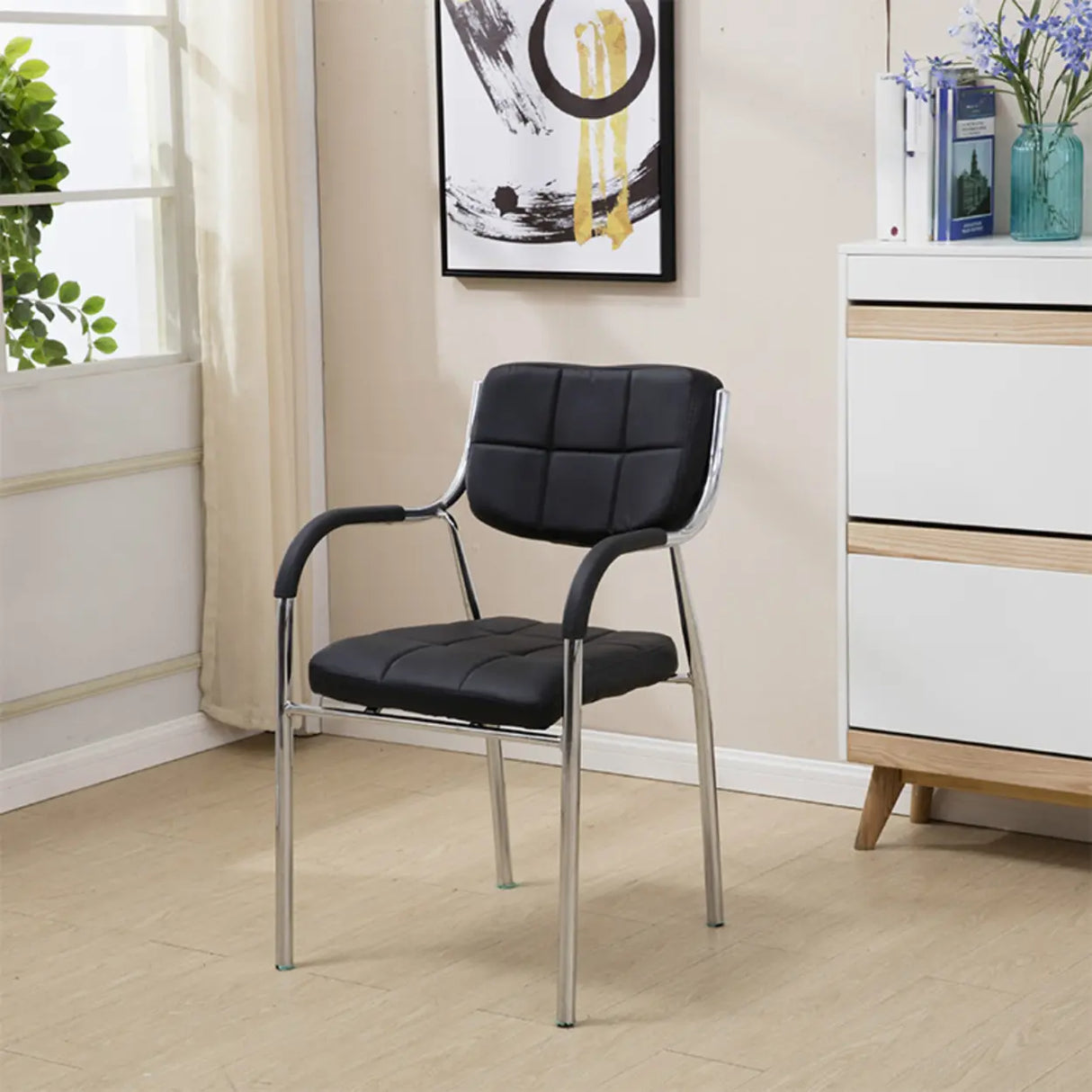 Contemporary Metal Frame Black Leather Task Office Chair Image - 4