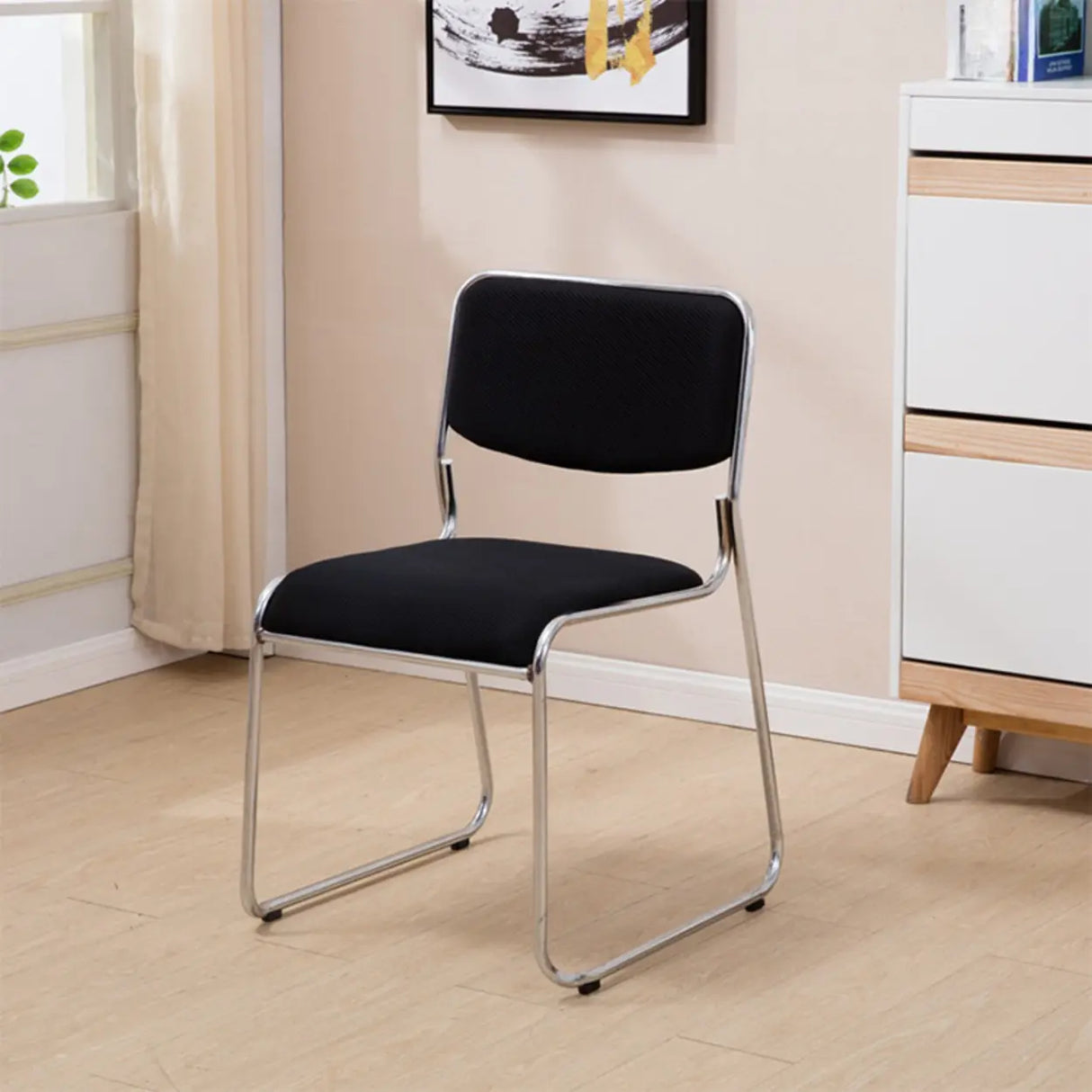 Contemporary Metal Frame Black Leather Task Office Chair Image - 5
