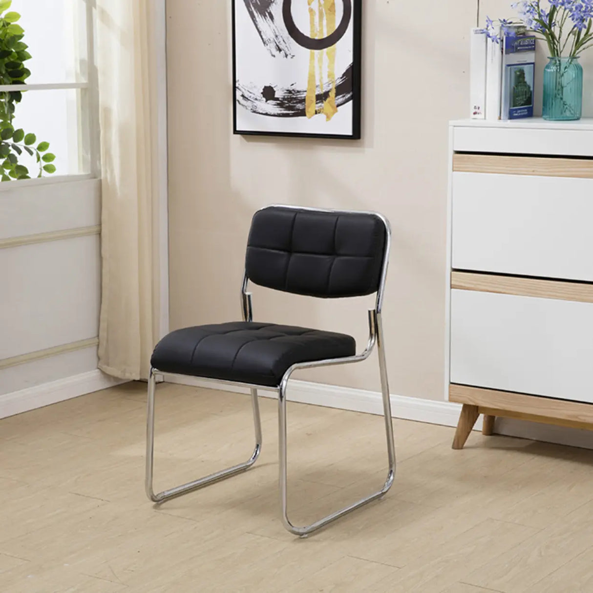 Contemporary Metal Frame Black Leather Task Office Chair Image - 8