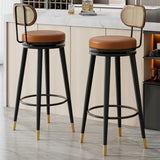 Contemporary Metal Frame Round Bar Stool with Padded Seat Image - 4