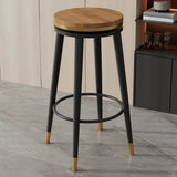 Contemporary Metal Frame Round Bar Stool with Padded Seat Image - 5