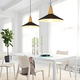 Contemporary Nordic Cone Wood Study Black Pendant Light Image - 1