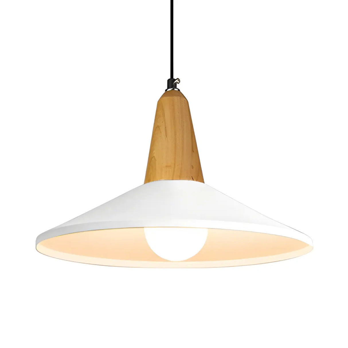 Contemporary Nordic Cone Wood Study Black Pendant Light Image - 12
