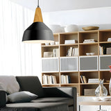 Contemporary Nordic Cone Wood Study Black Pendant Light Image - 2