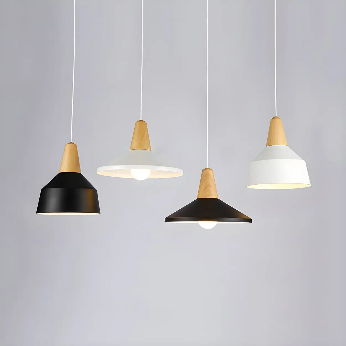 Contemporary Nordic Cone Wood Study Black Pendant Light Image - 3