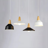 Contemporary Nordic Cone Wood Study Black Pendant Light Image - 3