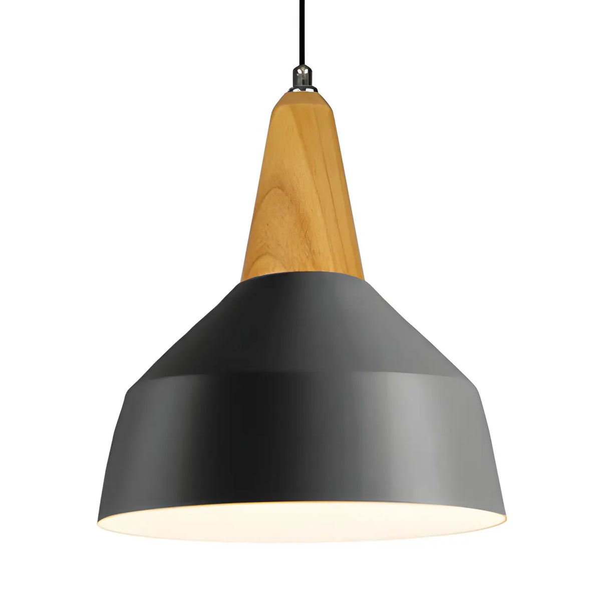 Contemporary Nordic Cone Wood Study Black Pendant Light Image - 4