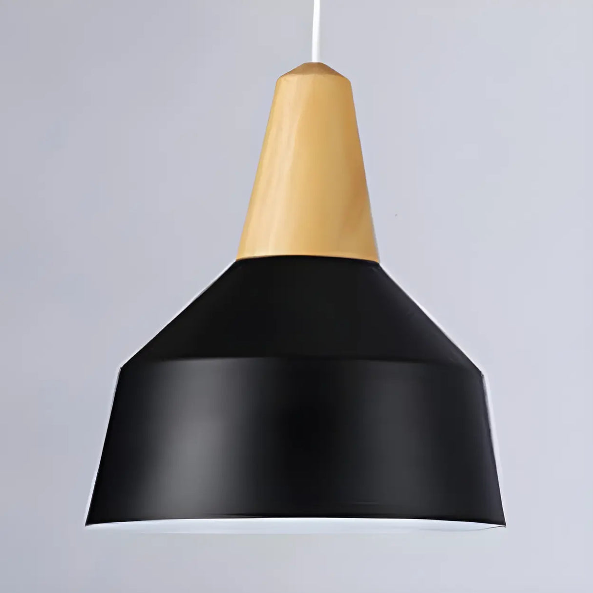 Contemporary Nordic Cone Wood Study Black Pendant Light Image - 5