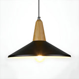 Contemporary Nordic Cone Wood Study Black Pendant Light Image - 6