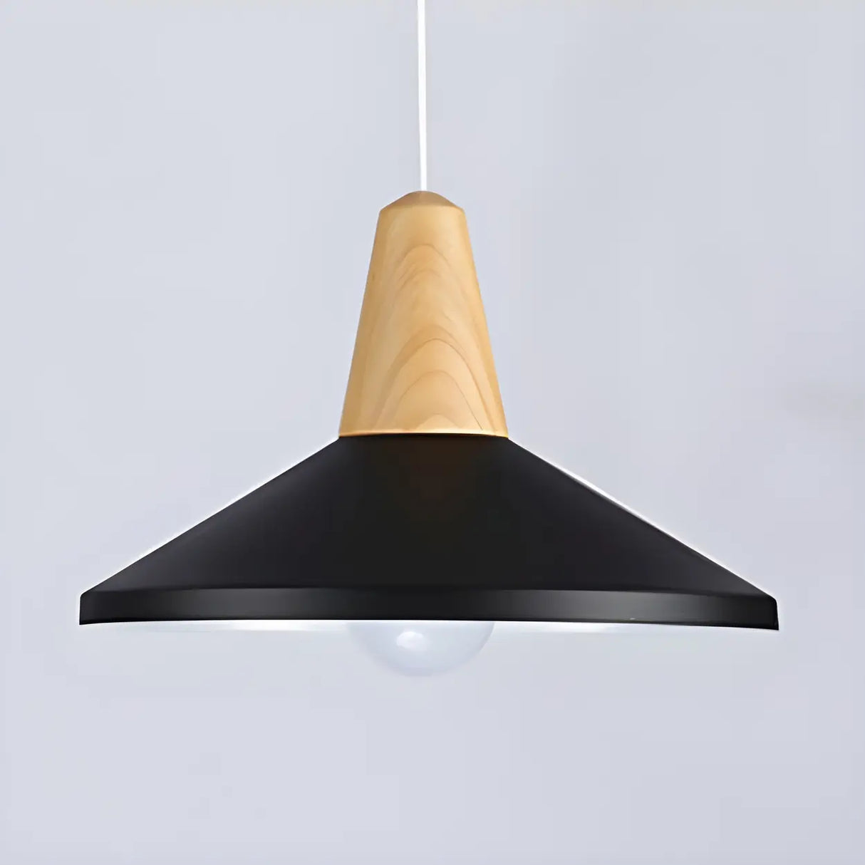 Contemporary Nordic Cone Wood Study Black Pendant Light Image - 7