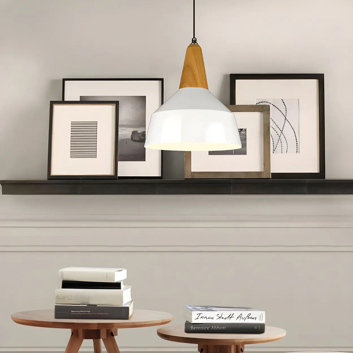 Contemporary Nordic Cone Wood Study Black Pendant Light Image - 8
