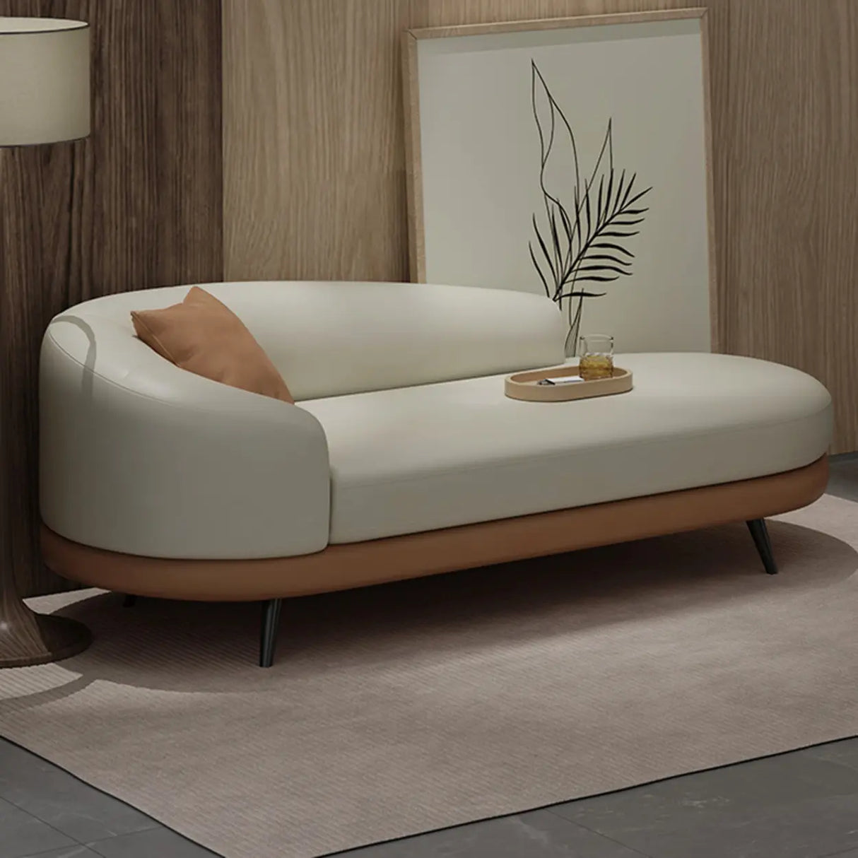 Contemporary Off White-Orange Leather Left-Arm Chaise Image - 1