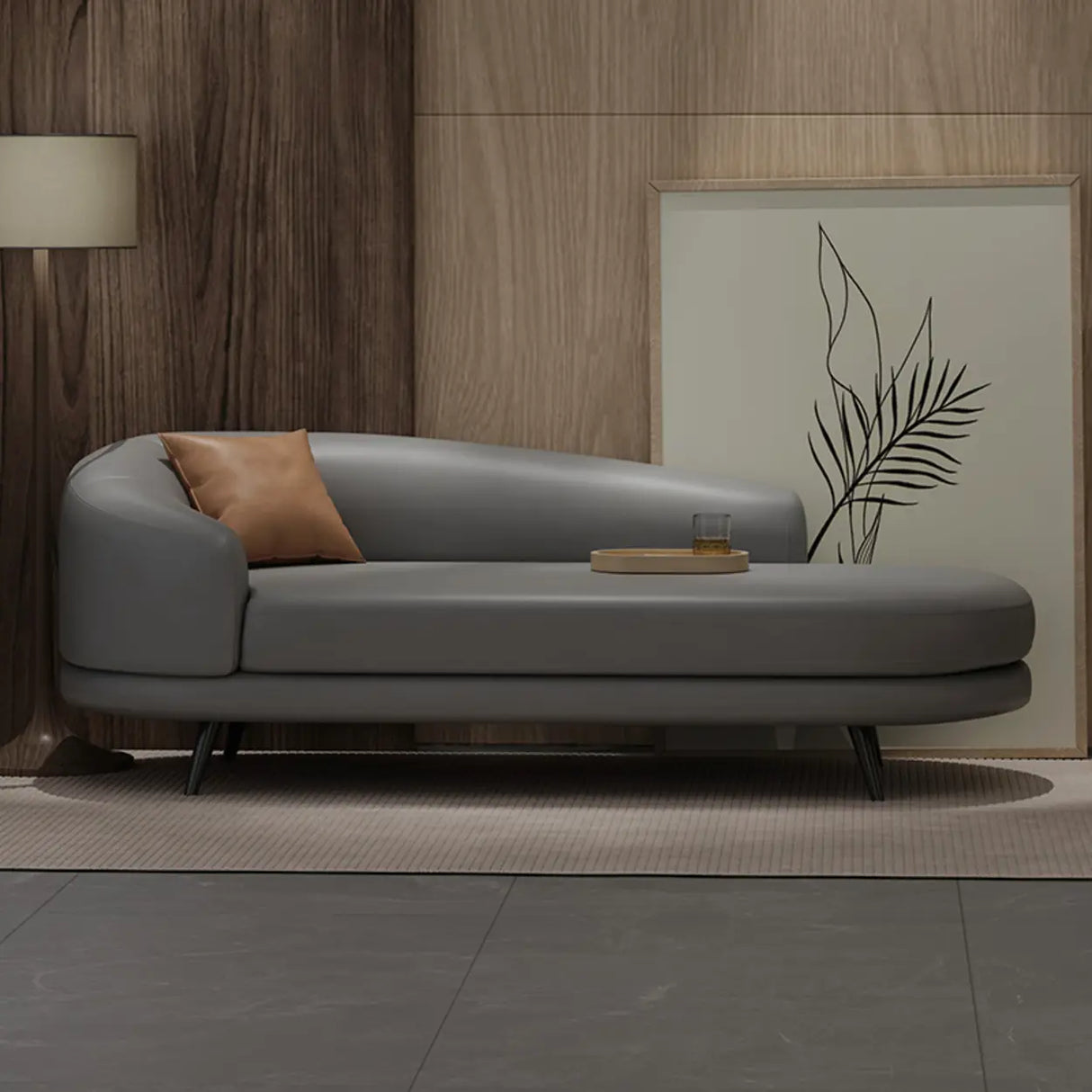 Contemporary Off White-Orange Leather Left-Arm Chaise Image - 11
