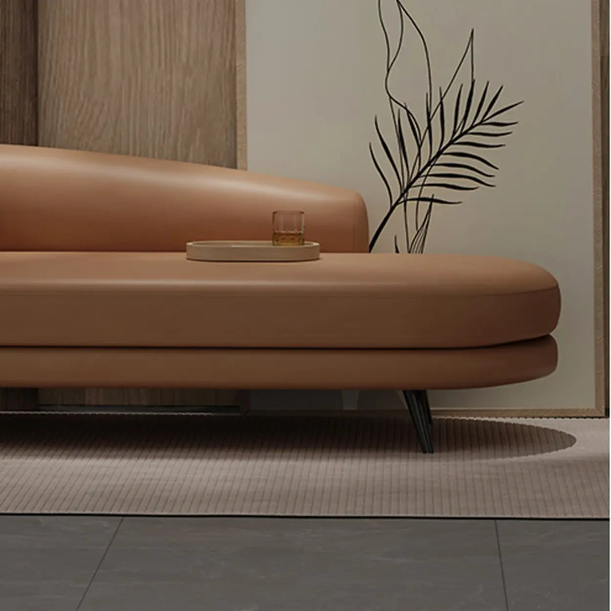 Contemporary Off White-Orange Leather Left-Arm Chaise Image - 12