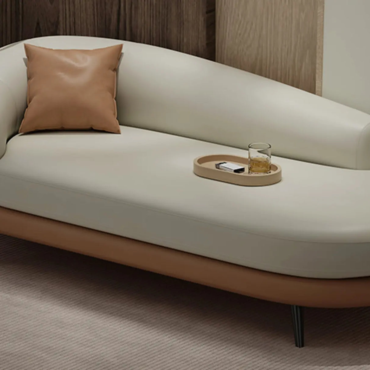 Contemporary Off White-Orange Leather Left-Arm Chaise Image - 17