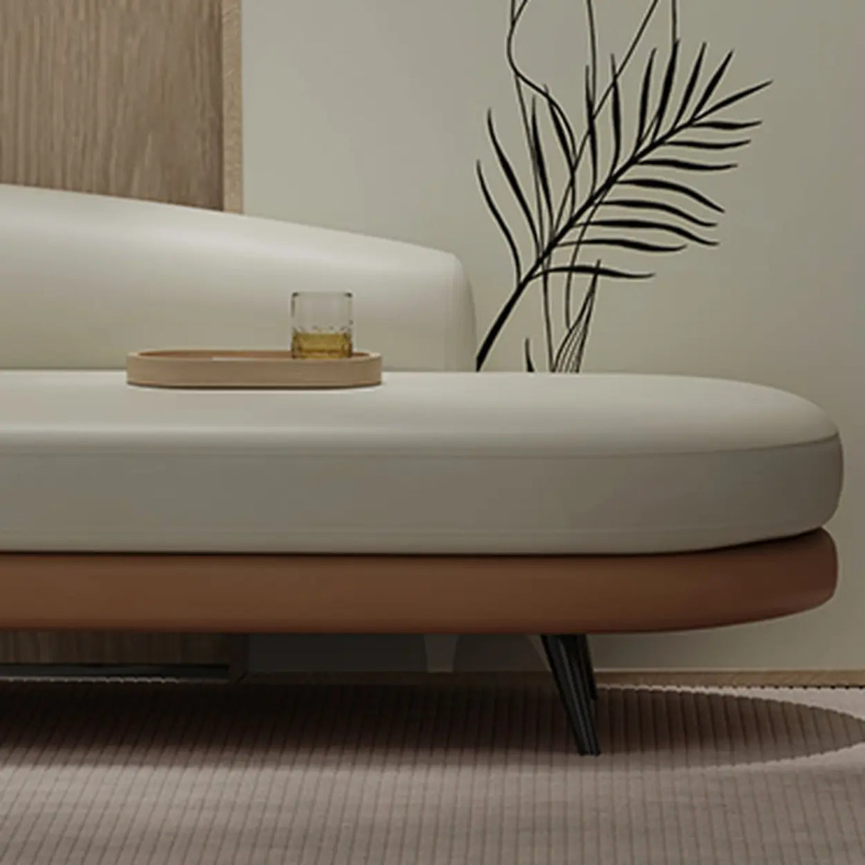 Contemporary Off White-Orange Leather Left-Arm Chaise Image - 19