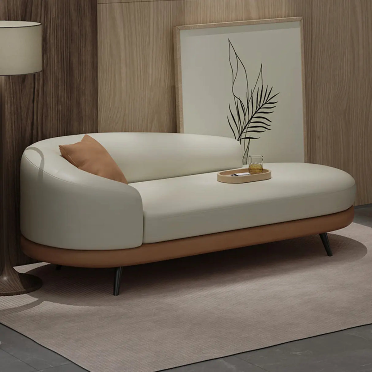 Contemporary Off White-Orange Leather Left-Arm Chaise Image - 2