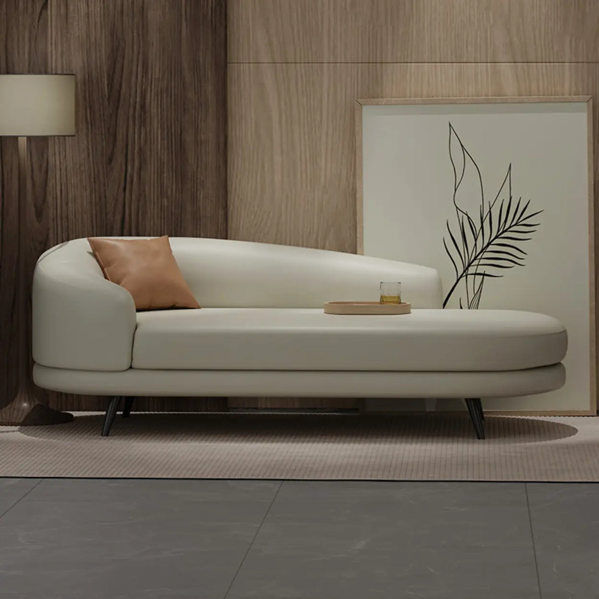 Contemporary Off White-Orange Leather Left-Arm Chaise Image - 3