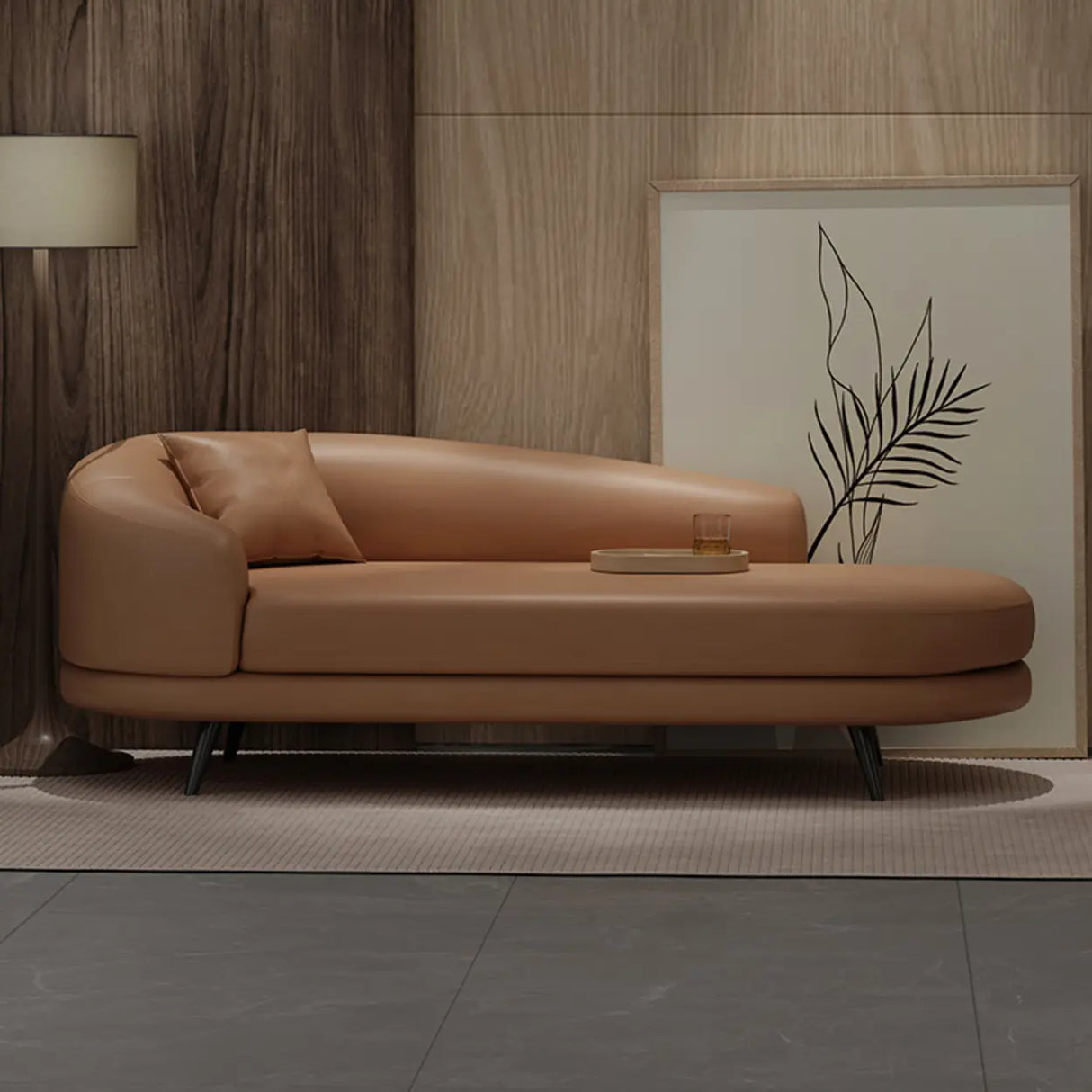 Contemporary Off White-Orange Leather Left-Arm Chaise Image - 5