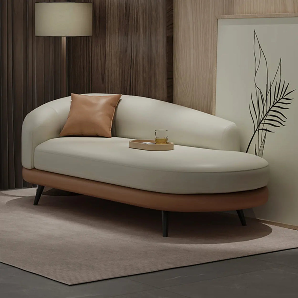 Contemporary Off White-Orange Leather Left-Arm Chaise Image - 6