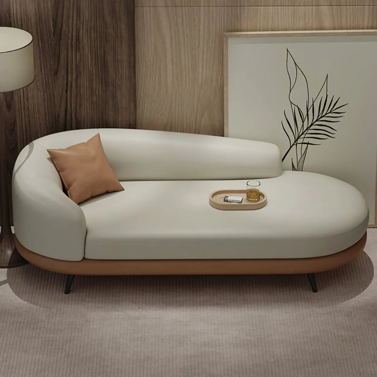 Contemporary Off White-Orange Leather Left-Arm Chaise Image - 8