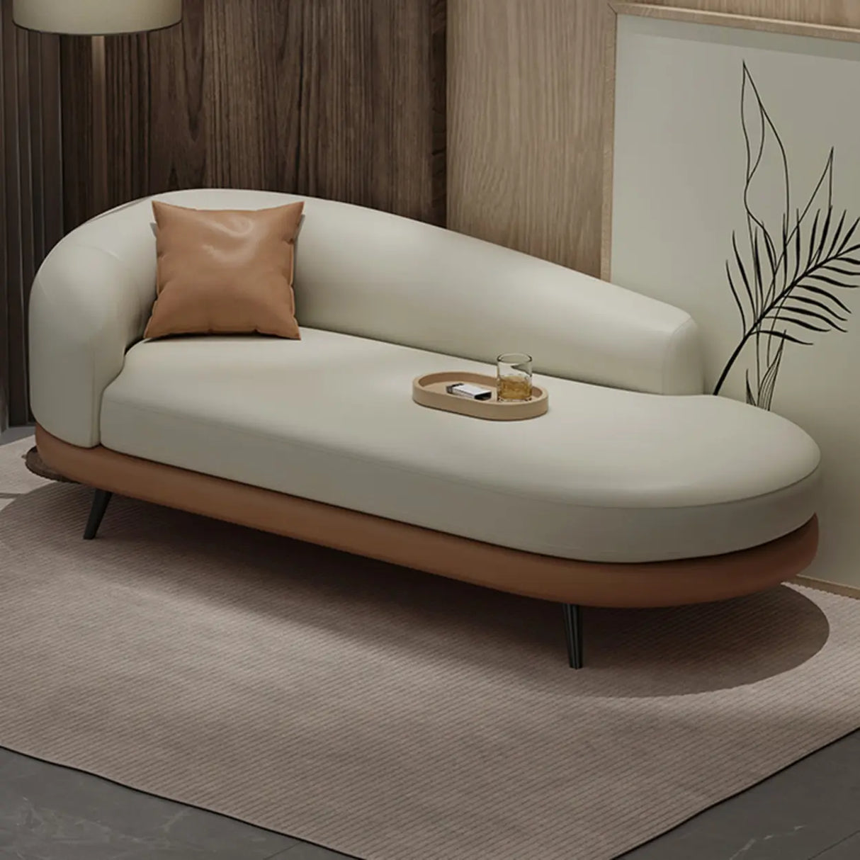 Contemporary Off White-Orange Leather Left-Arm Chaise Image - 9