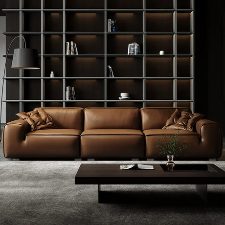 Contemporary Office Brown Large Seating Leather Sofa Image - 1