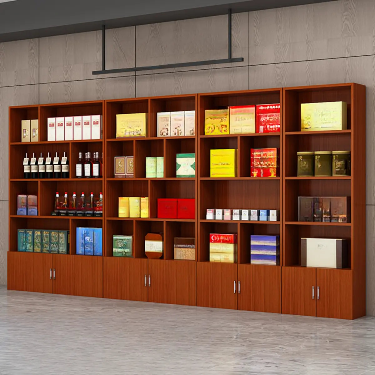 Contemporary Open Walnut Standard Storage Wine Cabinet Image - 1