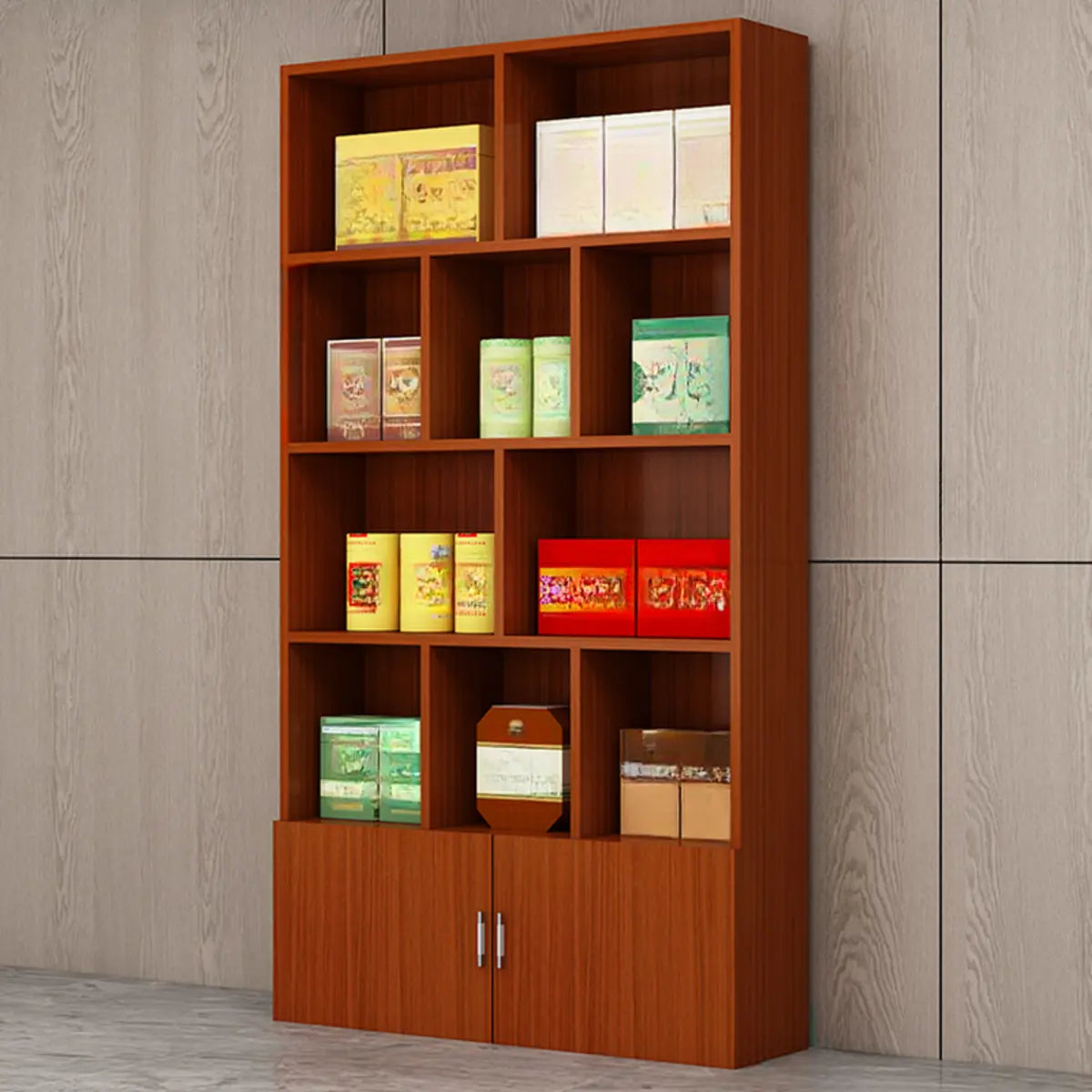 Contemporary Open Walnut Standard Storage Wine Cabinet Image - 19