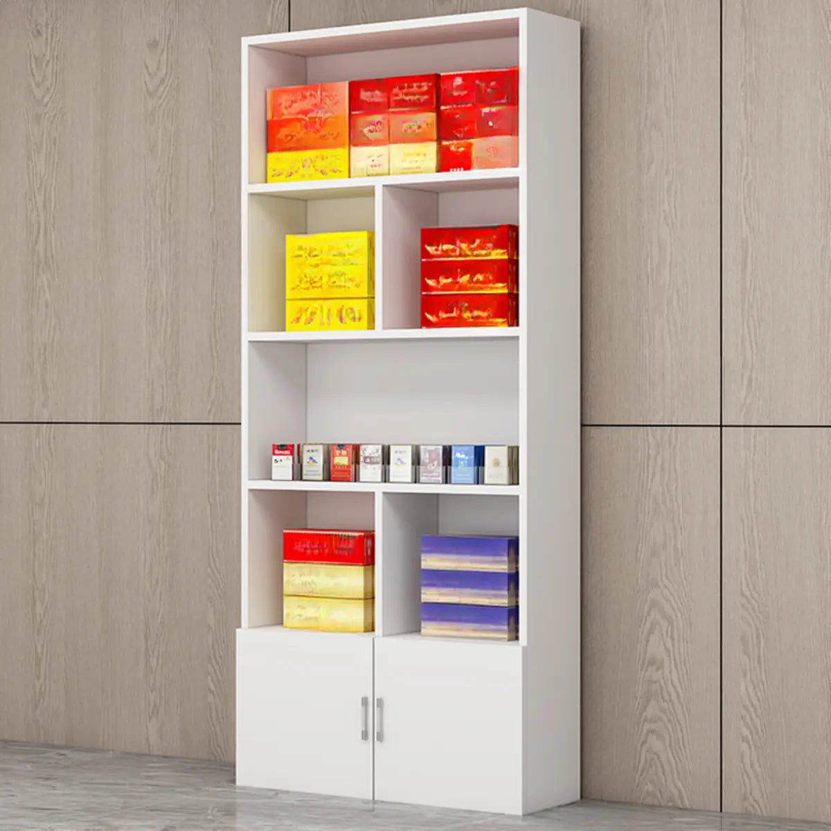 Contemporary Open Walnut Standard Storage Wine Cabinet Image - 6