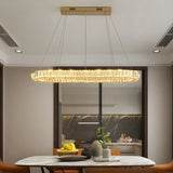 Contemporary Oval Crystal Dining Room Gold Chandelier 9 Bulbs Image - 4