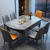 Contemporary Oval Stone Marble Dining Table Extendable Gray Image - 2